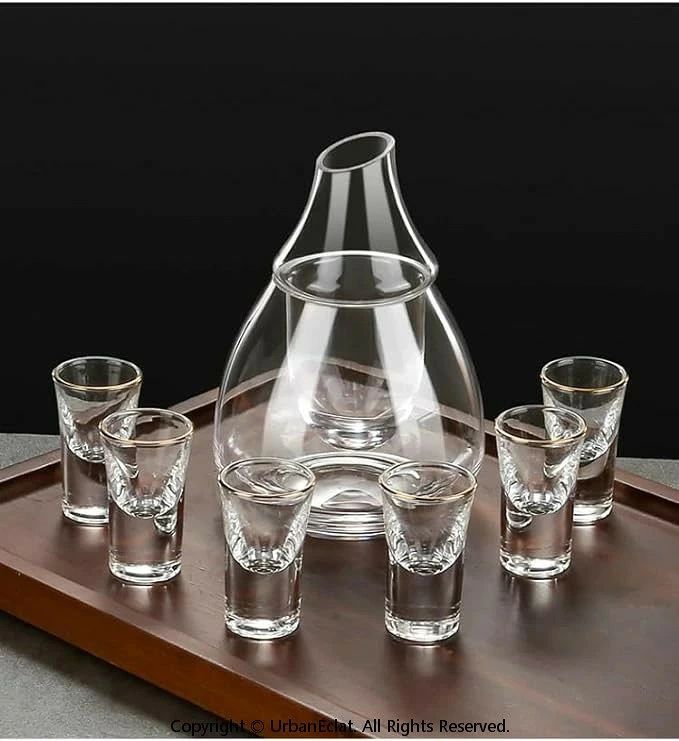冷酒器 ワインデカンタ 酒杯セット 6個の酒杯付き 徳利セット 和酒徳利セット 酒器セット 温かいお酒の器具 氷のバケツ ガラス材料 無毒、無味 150cc 2