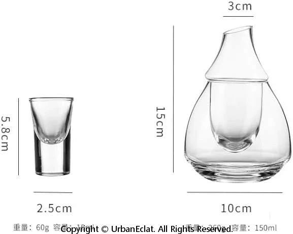 冷酒器 ワインデカンタ 酒杯セット 6個の酒杯付き 徳利セット 和酒徳利セット 酒器セット 温かいお酒の器具 氷のバケツ ガラス材料 無毒、無味 150cc 3