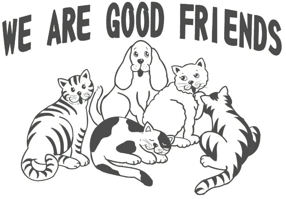 布用絵具ソーソフトを使用してシルクスクリーンでバック、シャツにプリント　ハーフサイズ　sis-138 仲良しネコと犬