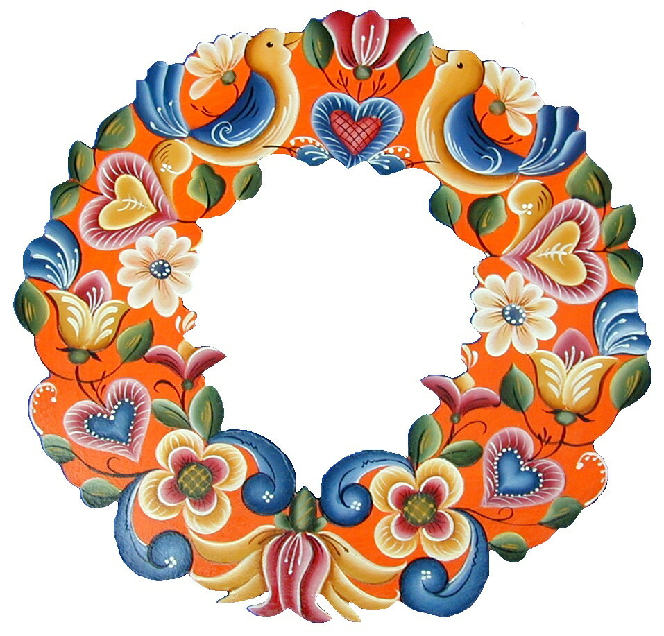 トールペイント図案付白木素材　 バード＆フラワーリース　mh-500