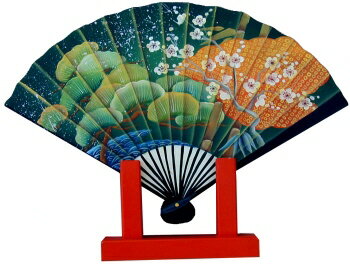 トールペイント図案付白木素材 　扇（台付）　mh-228