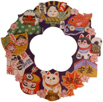 トールペイントご自分で描く図案付白木素材 縁起物リース　mh-613
