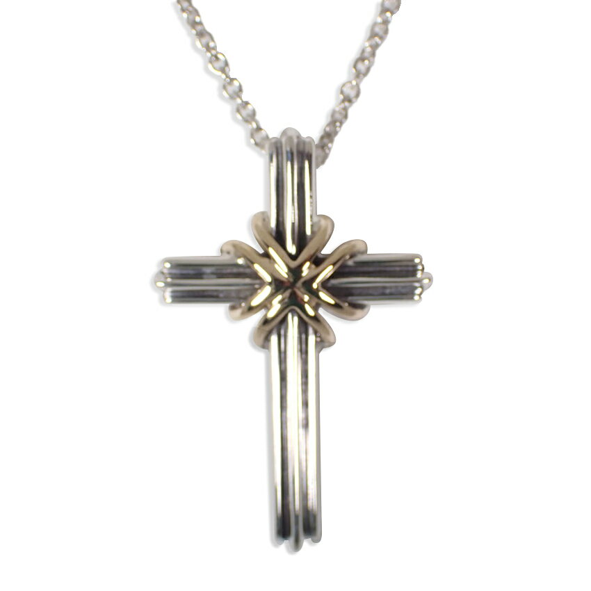 【中古】TIFFANY/ティファニー 925/750 シグネチャー クロス ペンダント/ネックレス/j237-5