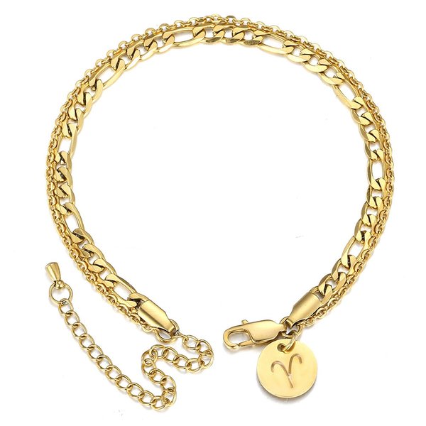 【送料無料】 アンクレット レディース 星座 ゴールド ジュエリー ダブル 干支 チェーン チャーム カラー レイヤー サイン 足 牡羊座 牡牛座 双子座 蟹座...