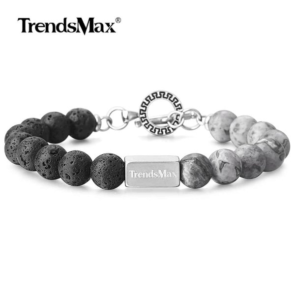 【送料無料】 ブレスレット ステンレス レディース ビーズ ストーン 虎 タイガー 簡単 イージー 溶岩 ..