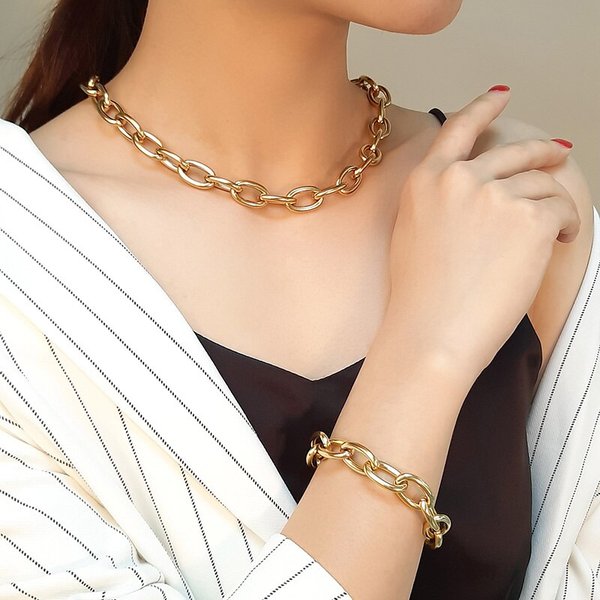 【クーポン利用で7730円】 ステンレス ゴールド リンクチェーン ネックレス チョーカー 大きめ トレンド 流行 人気 カラー ヘビー オバール パンク レディース 女性(4)