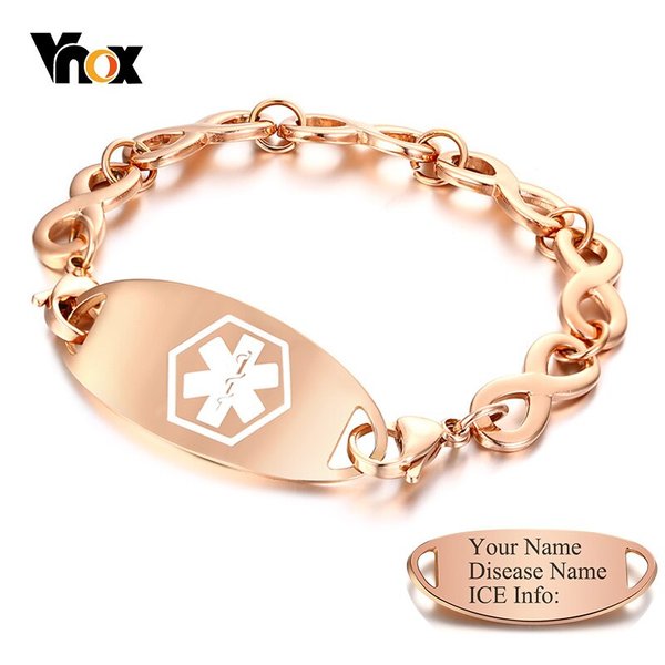 【送料無料】 ブレスレット レディース ステンレス ゴールド ピンクゴールド エレガント 刻印 メディカル チェーン チャーム カラー 医療情報