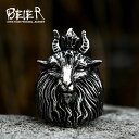 【送料無料】 指輪 リング 動物 アニマル ステンレス ビンテージ 星 スター ヒツジ メンズ スチール フェイス 天使 悪魔
