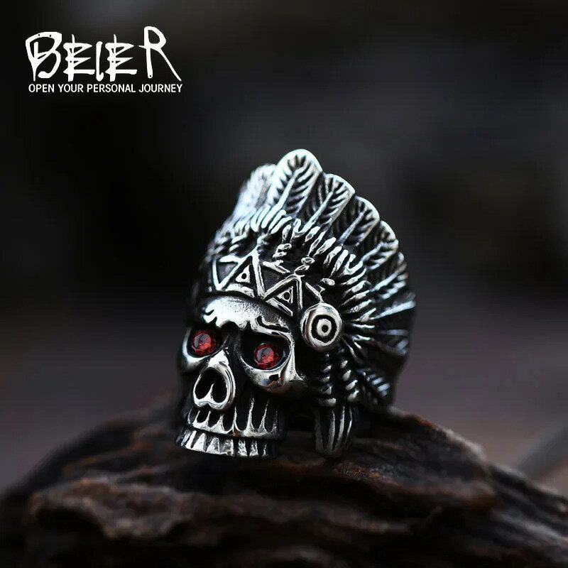 【クーポン利用で3540円】 指輪 リング ステンレス インド スカル メンズ スチール パンク 頭蓋骨 ファ..