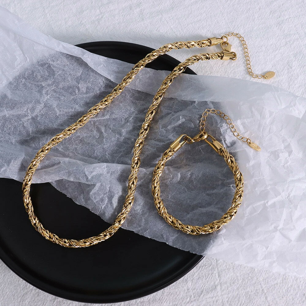 【送料無料】 チョーカー ブレスレット ネックレス ステンレス チェーン レディース スチール セット 暗号化 織り込み ツイスト ファッション ヒップホップ ...