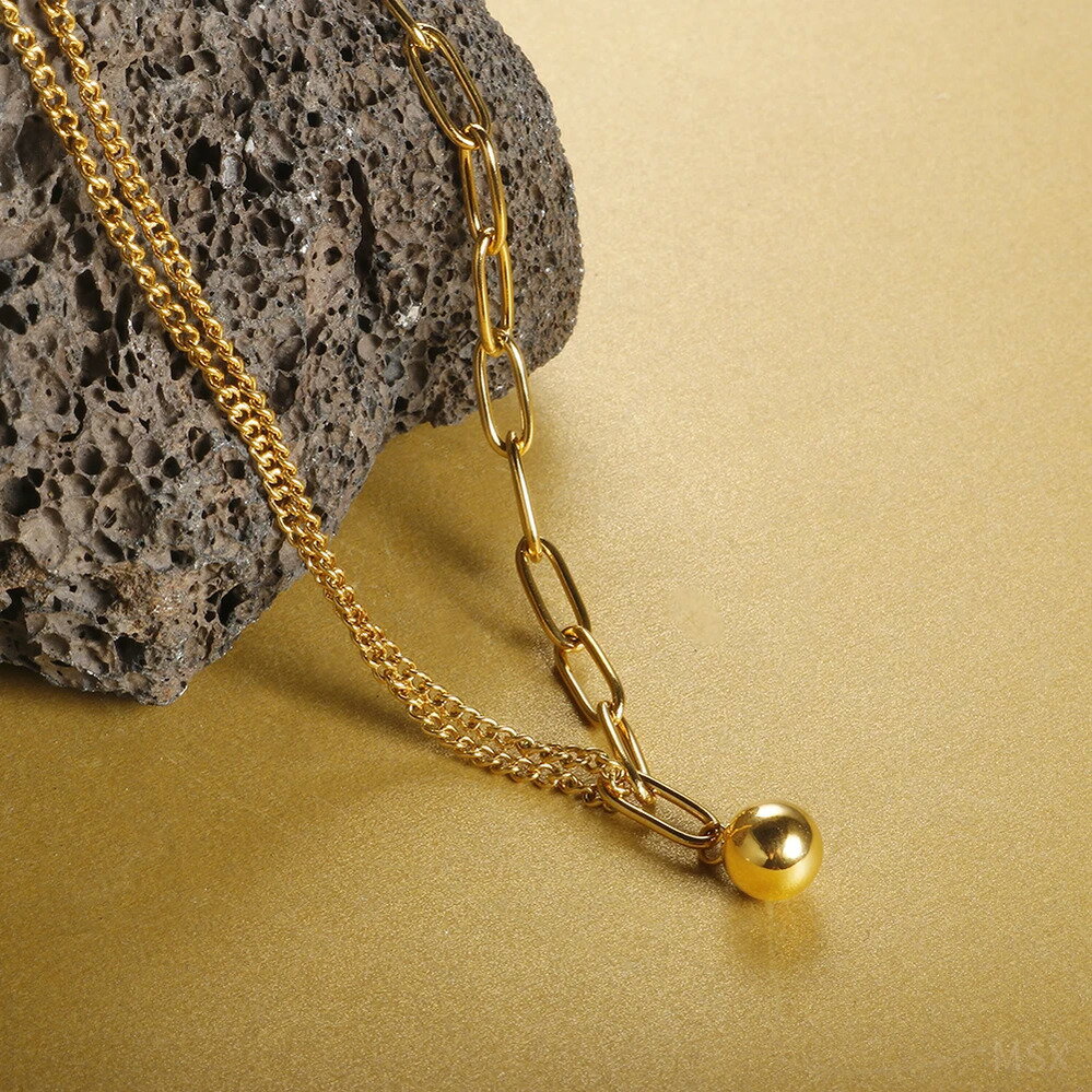 【送料無料】 チョーカー ペンダント ネックレス ステンレス ゴールド チェーン ビーズ レディース メンズ カラー スチール ミニマリスト トレンド ジュエリ...