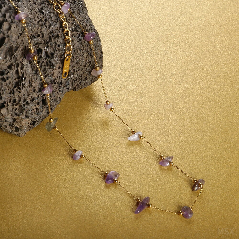 【送料無料】 チョーカー ネックレス マルチカラー ステンレス ゴールド チェーン ストーン ビーズ レディース イレギュラー ナチュラル ガール カラー スチ...