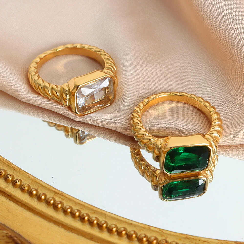 【送料無料】 指輪 リング マルチカラー ステンレス ビンテージ ゴールド スクエア レディース クラシック スチール カラー ユニーク 四角 形 シェープ テ...