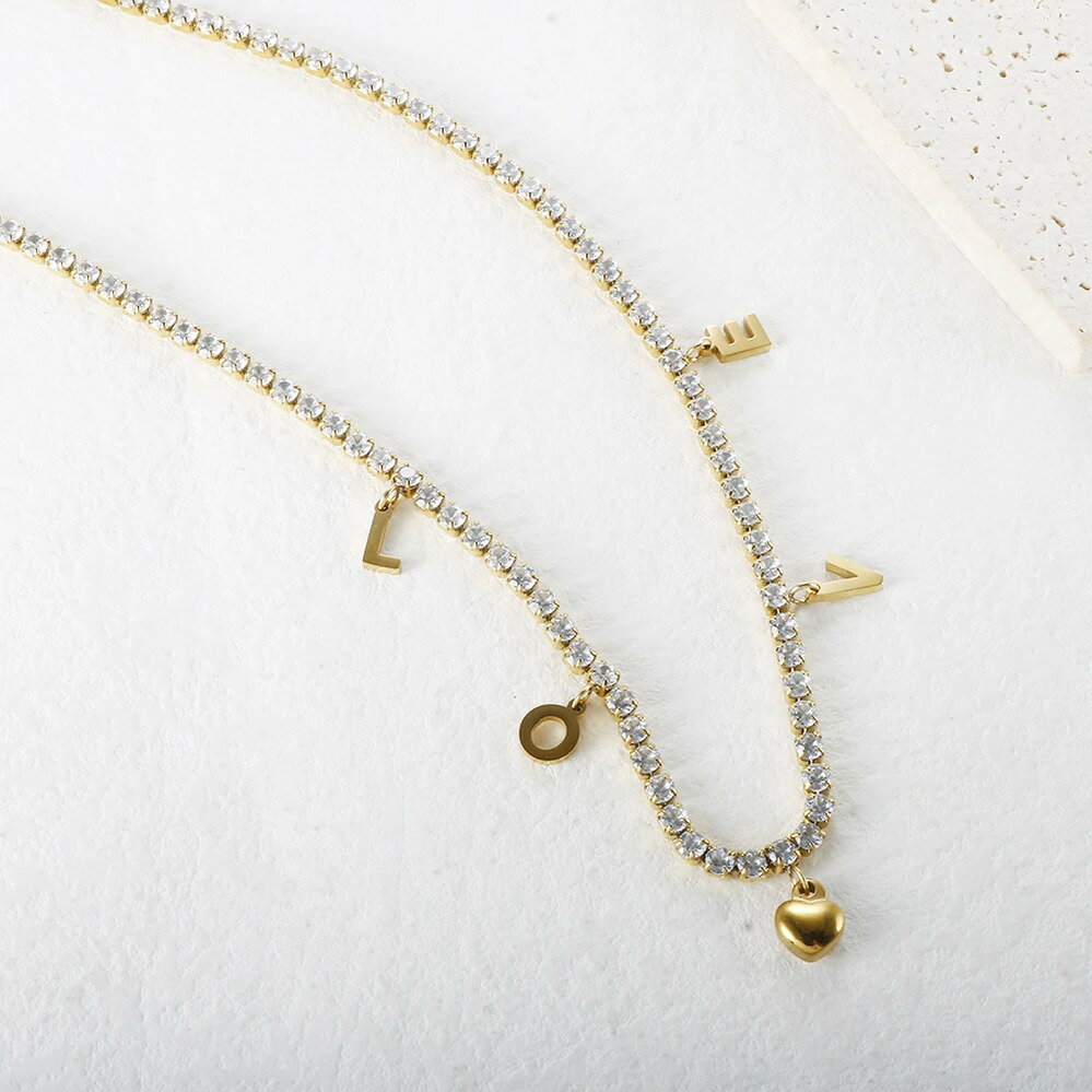 【送料無料】 チョーカー ネックレス クリスタル ステンレス ゴールド ハート レディース Love スチール カラー セーター バレンタイン 日 ギフト ファ...