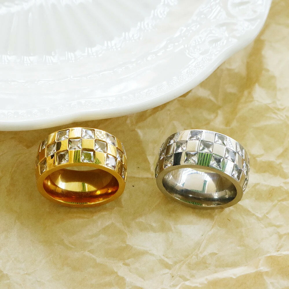 【クーポン利用で4970円】 指輪 リング ジルコニア ステンレス ボート レディース チェッカーボード バ..