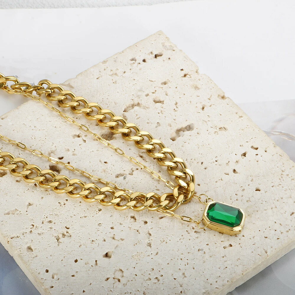 【送料無料】 チョーカー ペンダント ネックレス ジルコニア ステンレス スクエア チェーン レディース ダブル 四角 ジルコン 防水 スチール 婚約 ギフト ...