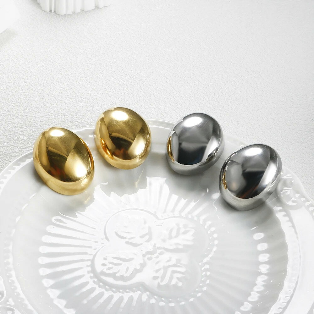 Cubic Zirconia - 【クーポン利用で4970円】 ピアス ステンレス オバール ムース レディース Ins トレンド スチール スムーズ テクスチャ スタッド 防水 幾何学 ステートメント ジュエリー