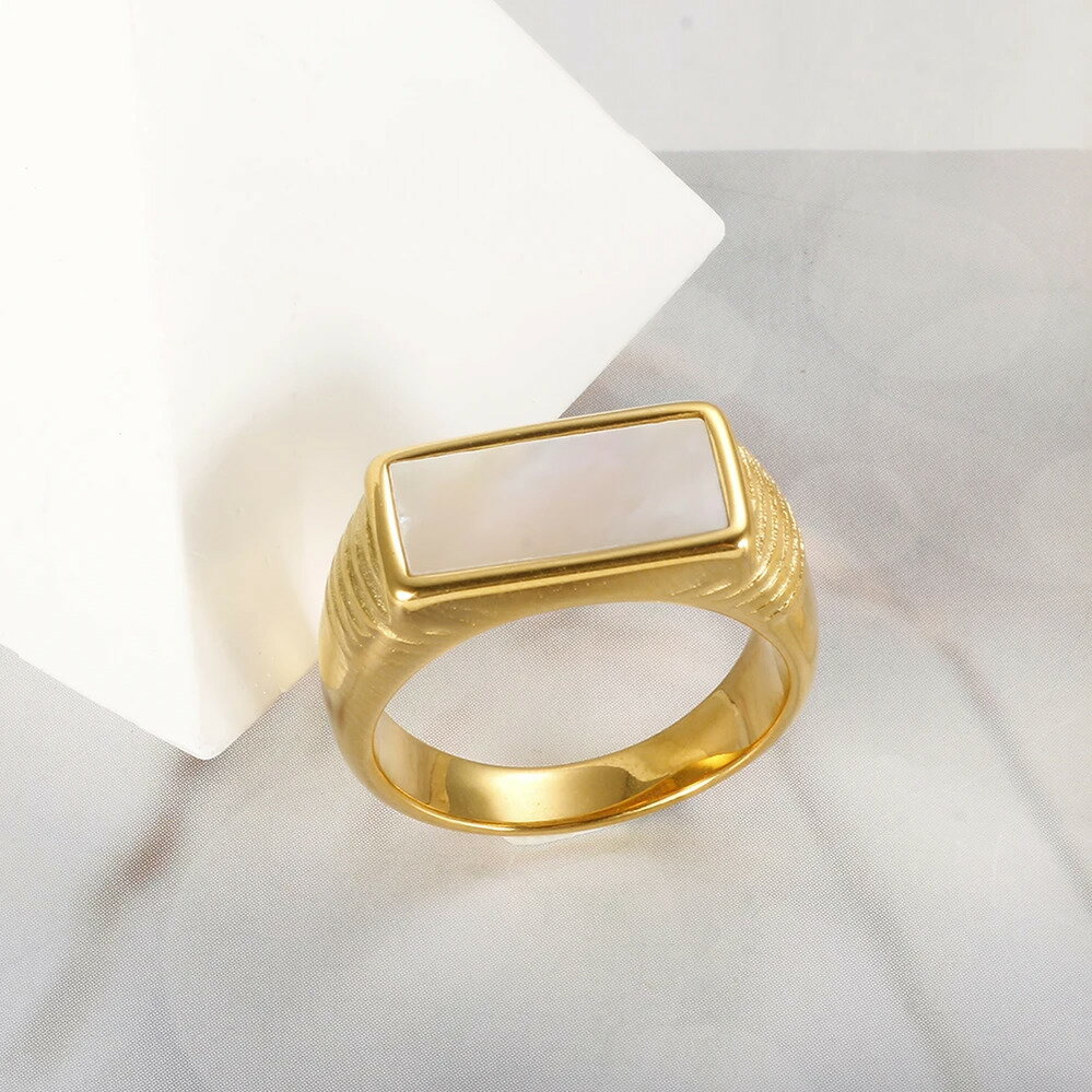 【送料無料】 指輪 リング ステンレス スクエア シェル レディース スチール ナチュラル 貝殻 ガール ファッション 四角 トレンド ジュエリー アクセサリー ギフト