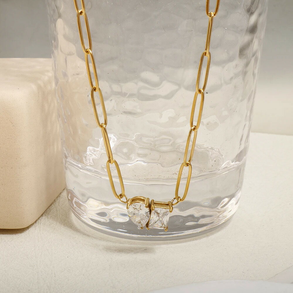 【送料無料】 チョーカー 指輪 リング ネックレス ジルコニア ステンレス チェーン ドロップ レディース 輝く スパークリング ジルコン 水 贅沢 ハイエンド...