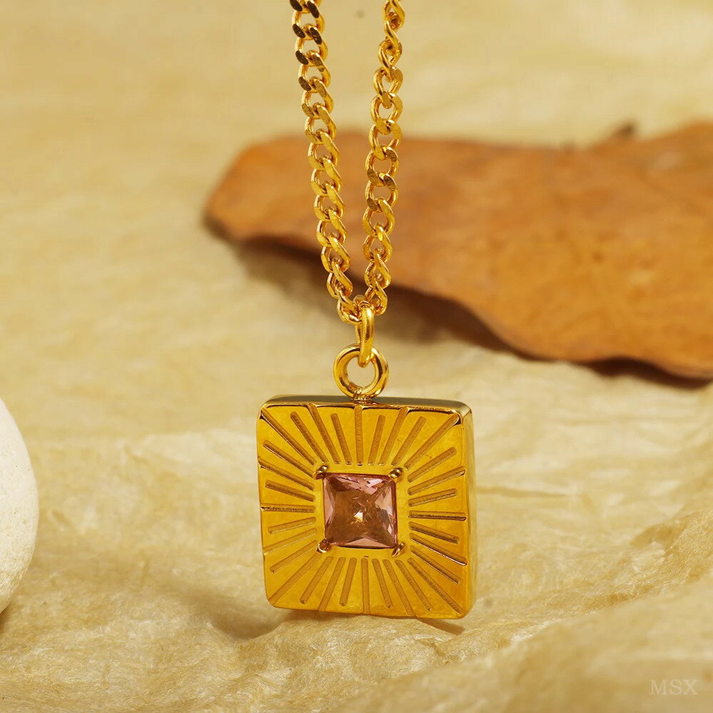 【送料無料】 チョーカー ペンダント ネックレス ジルコニア ステンレス ビンテージ ゴールド スクエア レディース 四角 ジルコン カラー 防水 スチール ジ...