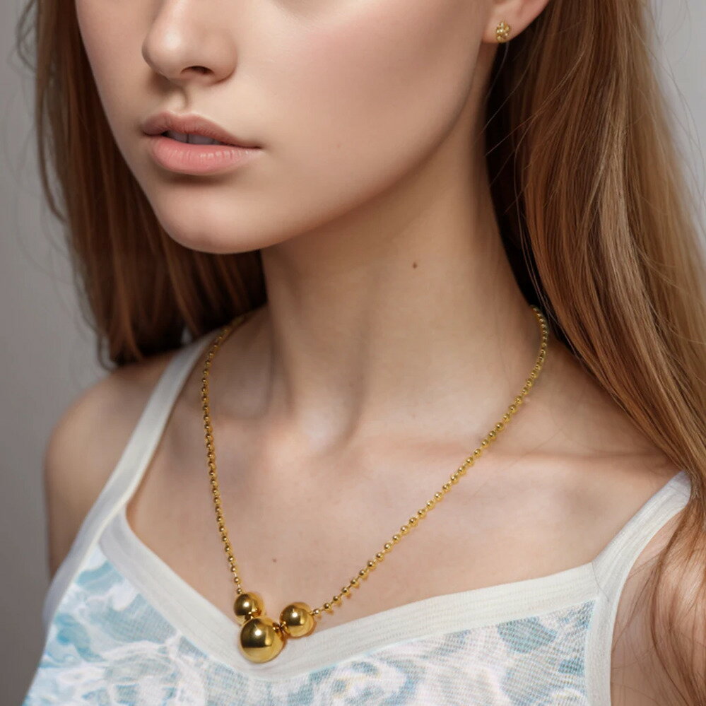 【送料無料】 チョーカー ペンダント ネックレス ボッチャ チェーン シンプル ビーズ ポール レディース 韓国 スタイル 気質 3 ぽっちゃり ボール 絶妙 鎖骨 ネック ジュエリー