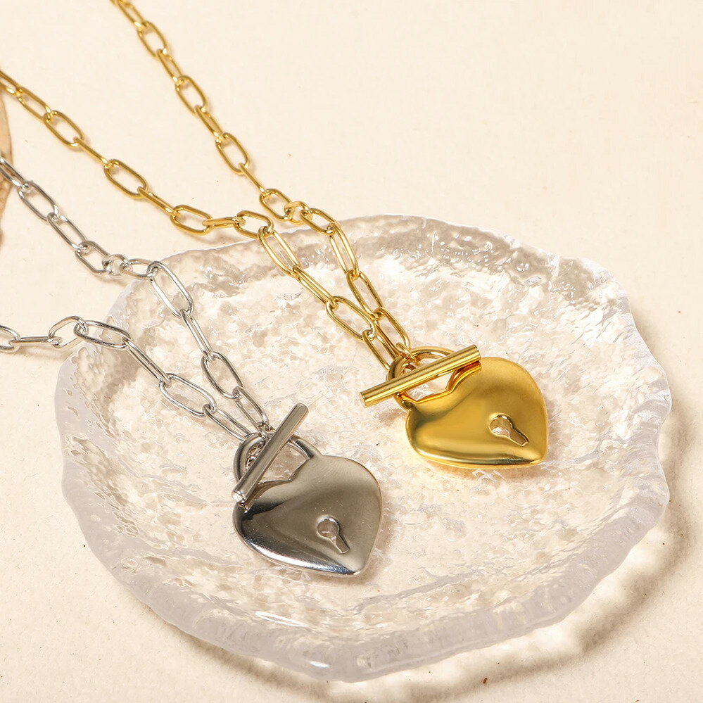 【送料無料】 チョーカー 指輪 リング ネックレス ステンレス ゴールド シルバー チェーン ハート LOVE レディース スチール Love ロック パンク ...