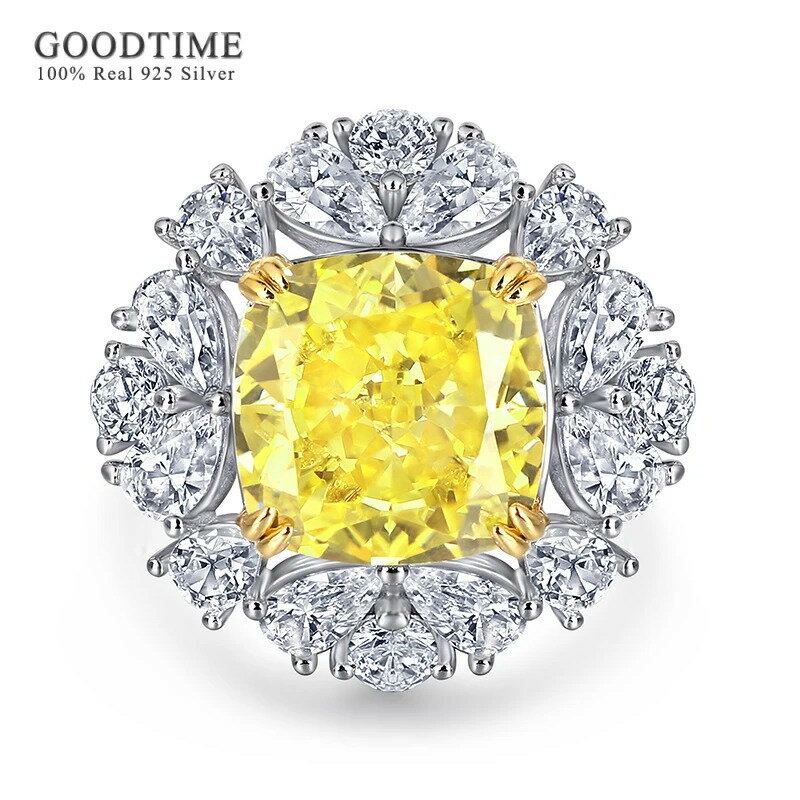 【送料無料】 指輪 リング 黄 イエロー シルバー ストーン レディース 贅沢 結婚式 ウェディング ブライド ピュア 100% 925 スターリング ハイ カーボン ジェムストーン 記念日 ギフト 妻 ワイフ