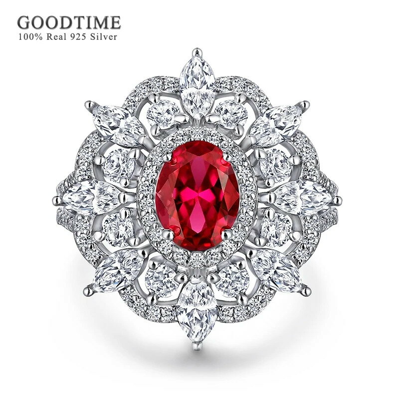 【クーポン利用で13180円】 指輪 リング 赤 レッド シルバー ストーン レディース 贅沢 結婚式 ウェディング ピュア 100% 925 スターリング ハイ カーボン ジェムストーン バレンタイン 日 ギフト ガールフレンド