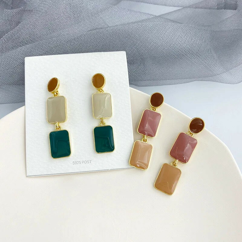 【送料無料】 ピアス 緑 グリーン オレンジ スクエア ラウンド ドロップ スイーツ フルーツ 揺れる お菓子 果物 レディース ファッション コントラスト カ...
