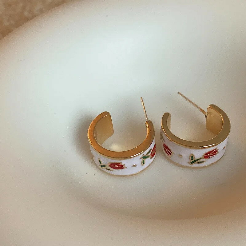 【送料無料】 ピアス 花 フラワー ドロップ メタル レトロ レディース バロック 城 印刷 プリント ファ..