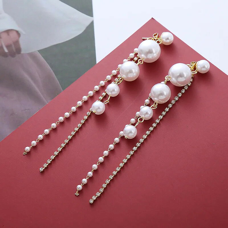 ピアス クリスタル ドロップ パール ロング 揺れる レディース ファッション イミテーション 結婚式 ウェディング パーティ タッセル ダングル エレガント ステートメント ジュエリー ギフト
