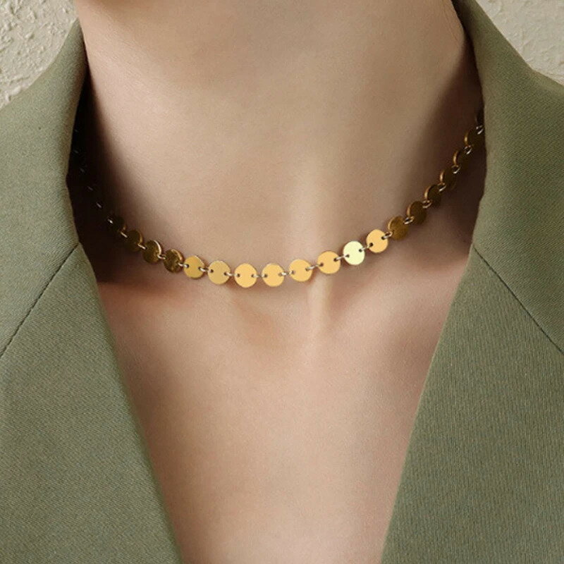 【送料無料】 チョーカー ネックレス ゴールド チェーン ラウンド シンプル メタル レディース カラー スパンコール 襟 短い ショート パンク トレンド ジ...