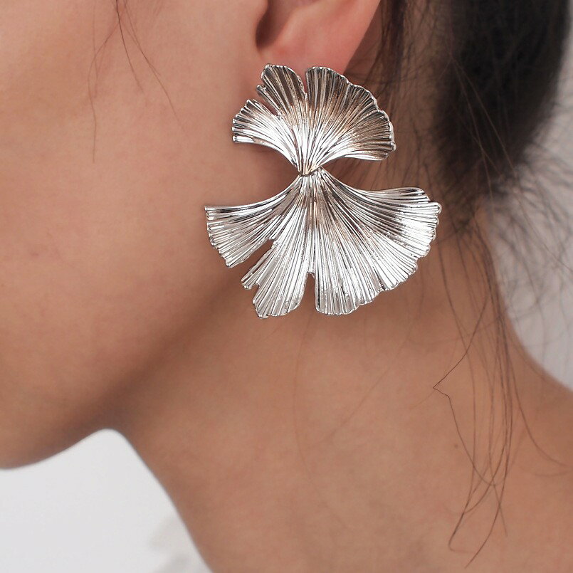  ピアス ビンテージ ゴールド シルバー ドロップ プラント 揺れる 木の葉 リーフ 植物 野菜 レディース BOHO セクター カラー 銀杏 ダングル ステートメント 幾何学 ジュエリー