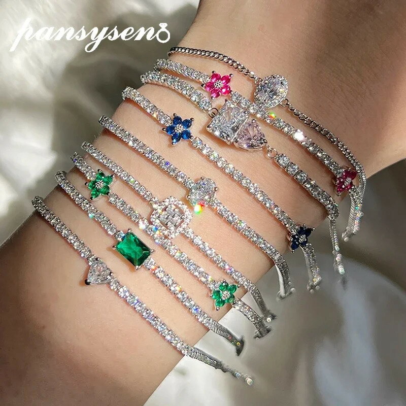 【送料無料】 チャーム ブレスレット ダイヤモンド エメラルド シルバー ストーン リング レディース トレンド 925 スターリング サファイア ハイ カーボ...