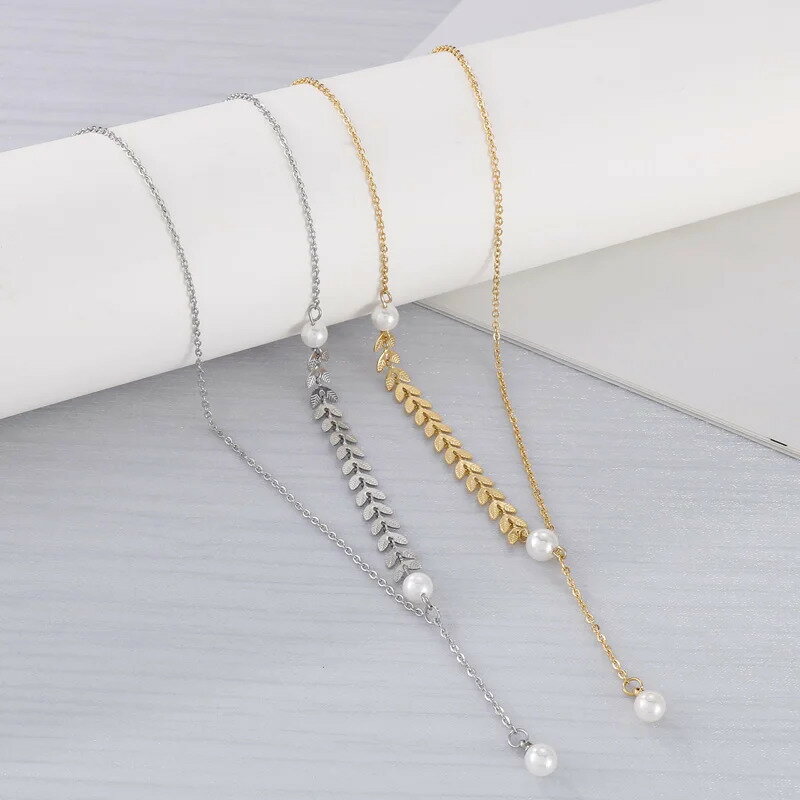 【送料無料】 チョーカー ペンダント ネックレス ステンレス ゴールド シルバー パール シェル 木の葉 リーフ レディース トレンド エレガント 貝殻 イミテーション スチール カラー 葉っぱ ジュエリー