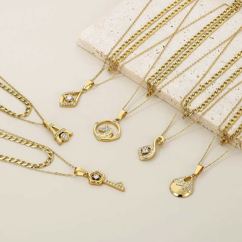 【送料無料】 チョーカー ペンダント ネックレス ラインストーン クリスタル ステンレス フランス レディース ガール スチール 鎖骨 ネック ユニーク エレガント モダン ジュエリー