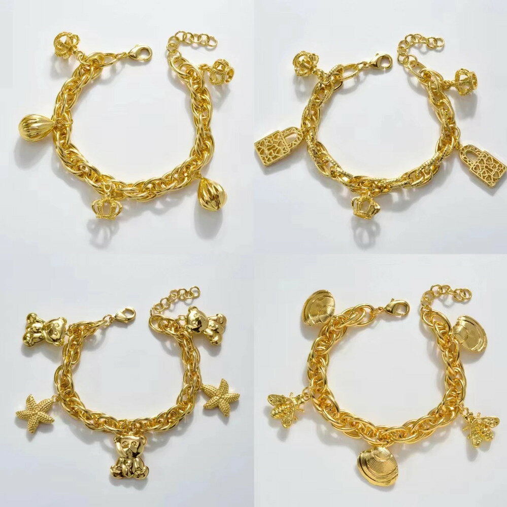 【送料無料】 チャーム ブレスレット 動物 アニマル チェーン ヒトデ シェル クマ レディース ヒップ ホップ ハンド 熊 貝殻 ファッション パーティ ジュ...