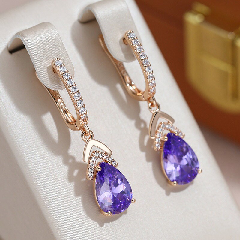 【送料無料】 ピアス ジオメトリック パープル ジルコン レディース 女性 ヴィンテージ ファッション ジュエリー エレガント ピンク パーティー アクセサリー