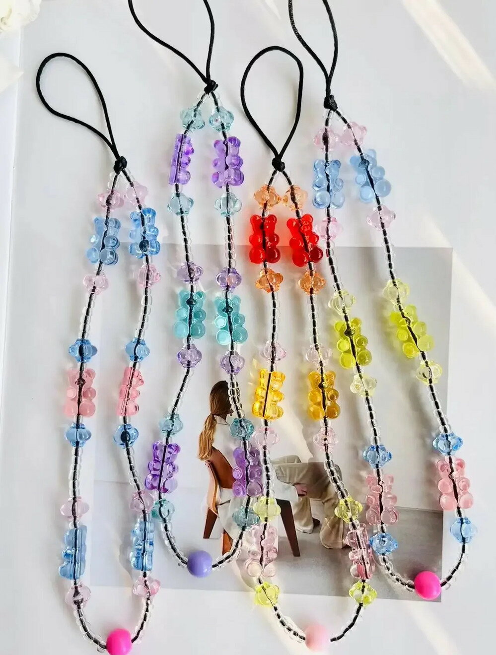 【送料無料】 チャーム ペンダント 動物 アニマル チェーン レジン クマ レディース 透明 カラフル 熊 モバイル 電話 ガール かわいい グミ セル ストラップ アクセサリーのサムネイル