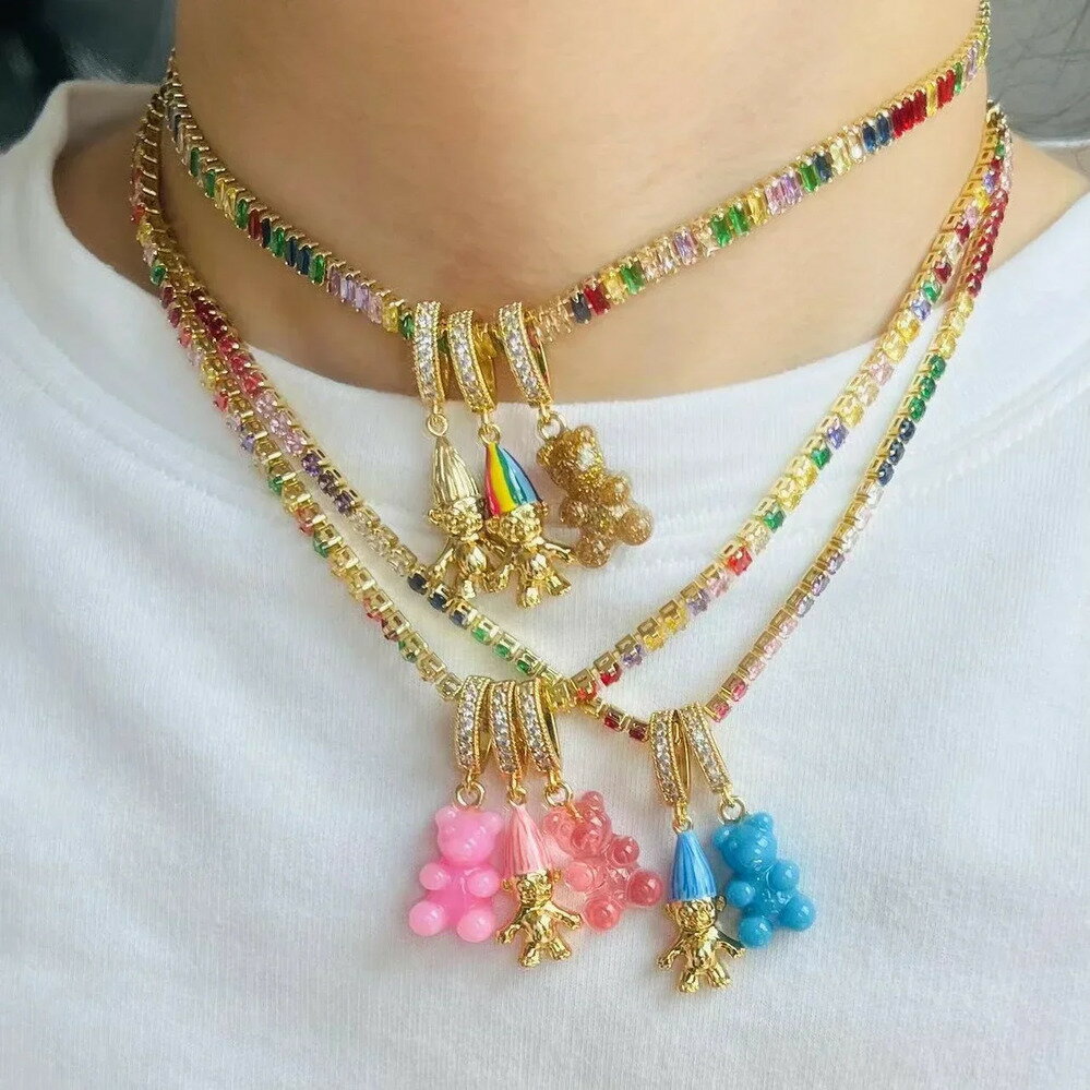 【送料無料】 チャーム ペンダント ネックレス 動物 アニマル ジルコニア ハート キング レジン クマ レディース カラフル ジルコン グミ 熊 エナメル 妖...