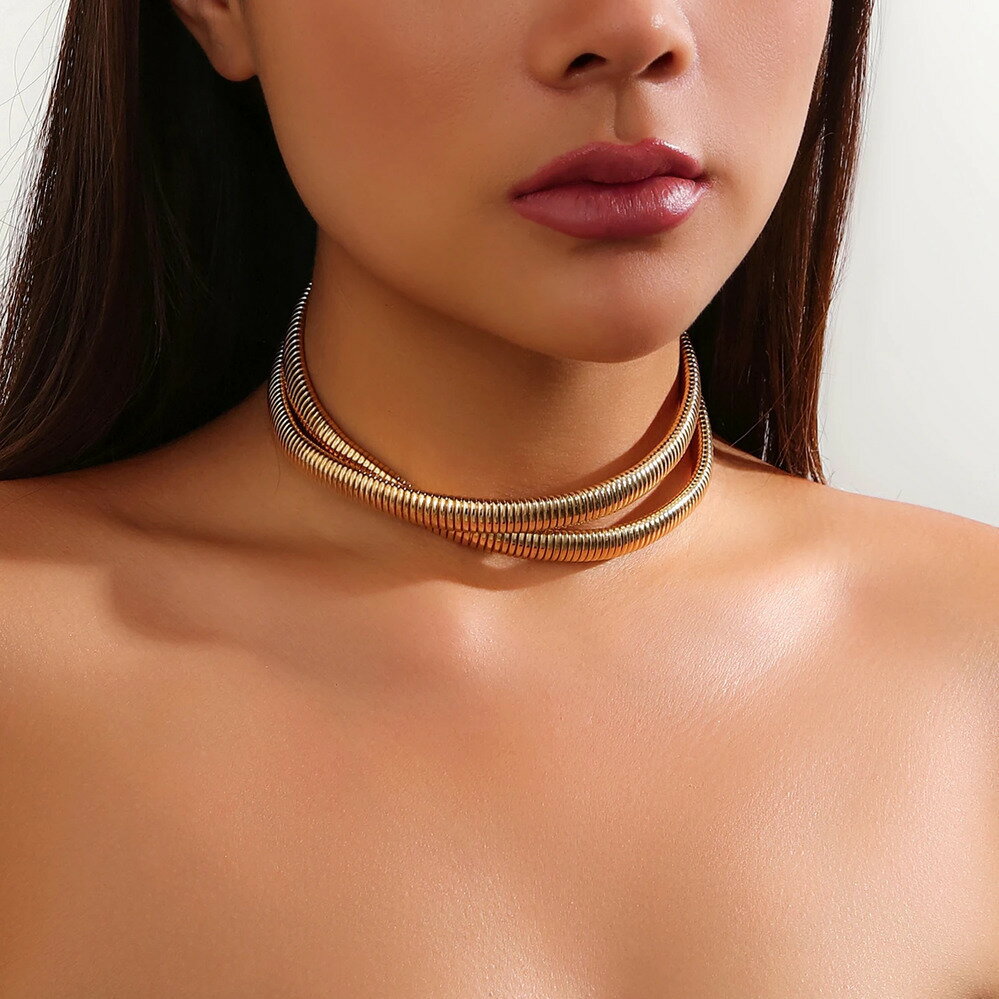 【送料無料】 チョーカー ネックレス チェーン メタル レディース メンズ 誇張 大 重い 分厚い ツイスト トルク パンク スパイラル グランジ ジュエリー スチームパンク