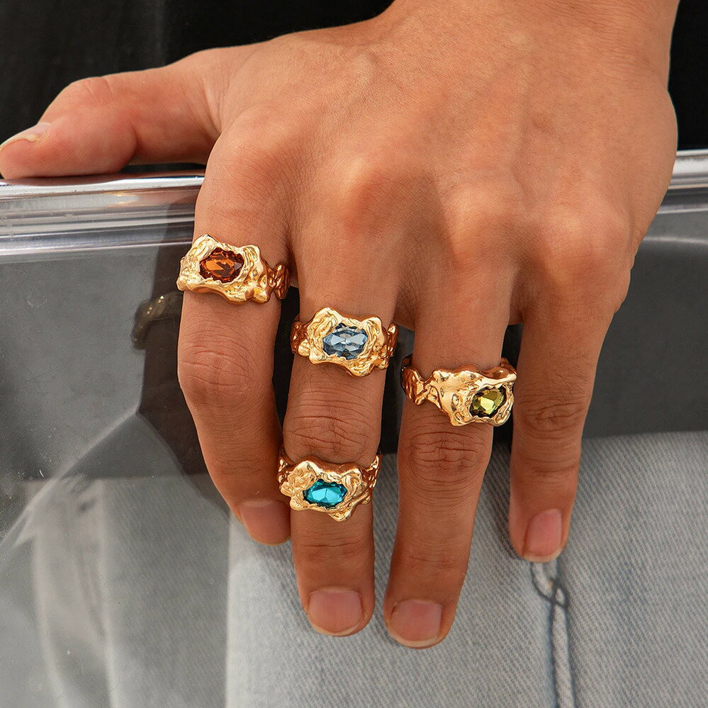 【クーポン利用で4510円】 指輪 リング クリスタル ビンテージ ゴールド メンズ 4個セット サイズ 8 カラー クリエイティブ 幾何学 調整可能 オープン...