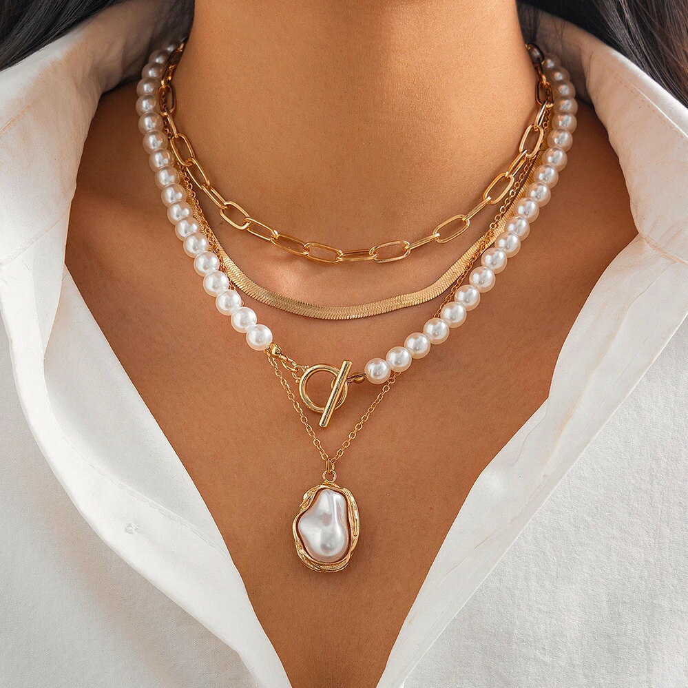 【送料無料】 チョーカー ペンダント ネックレス 動物 アニマル チェーン パール レディース 4個セット パンク イレギュラー バロック イミテーション OT...