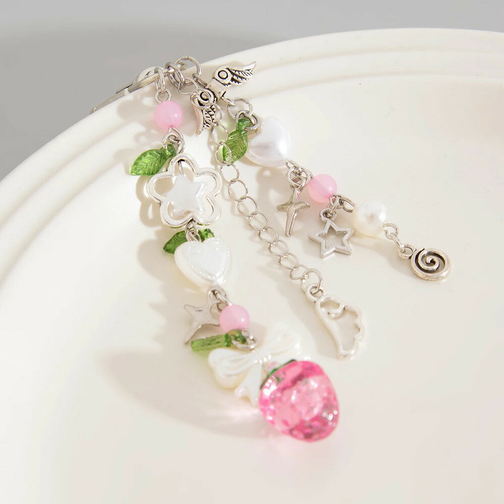 【送料無料】 キーホルダー キーチェーン ペンダント 動物 アニマル チェーン フルーツ イチゴ ボタン ..