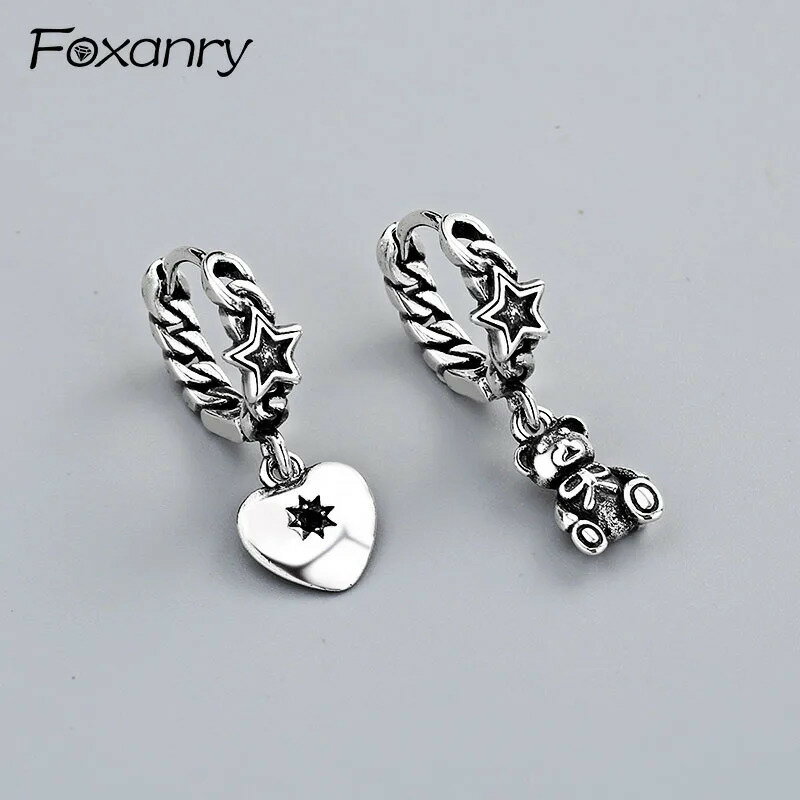 【送料無料】 チャーム ピアス 動物 アニマル ビンテージ シルバー ロング クマ LOVE レディース リトル 熊 Love アシンメトリー カラー パーティ...