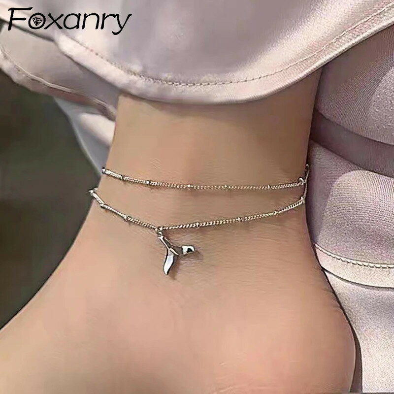 【送料無料】 アンクレット シルバー チェーン シンプル レディース 防ぐ カラー 新しい ファッション ダブルレイヤー 幾何学 ビーチ ホリデー ジュエリー