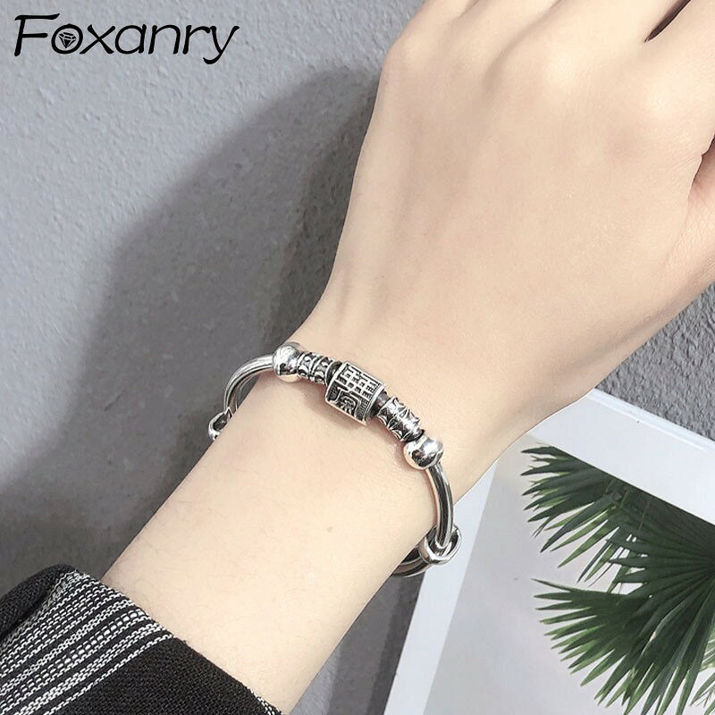 【送料無料】 バングル ブレスレット ビンテージ シルバー ラウンド ビーズ タイ レディース カラー 新しい ファッション ヒップ ホップ カップル 幾何学 パーティ ジュエリー