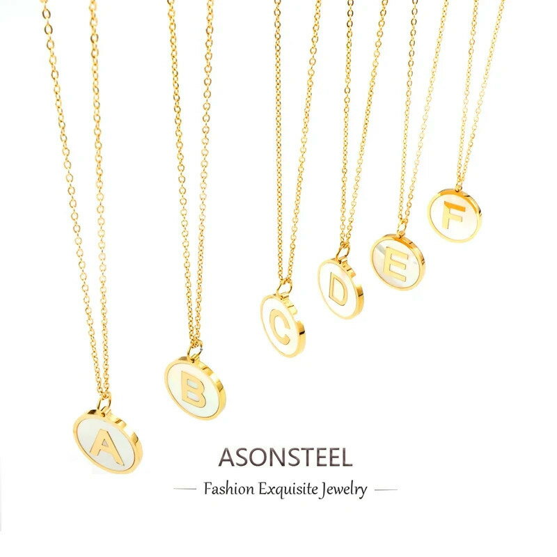 【送料無料】 チョーカー ペンダント ネックレス 白 ホワイト ステンレス ビンテージ ゴールド シェル A Z レディース アルファベット 26 レター 貝殻...