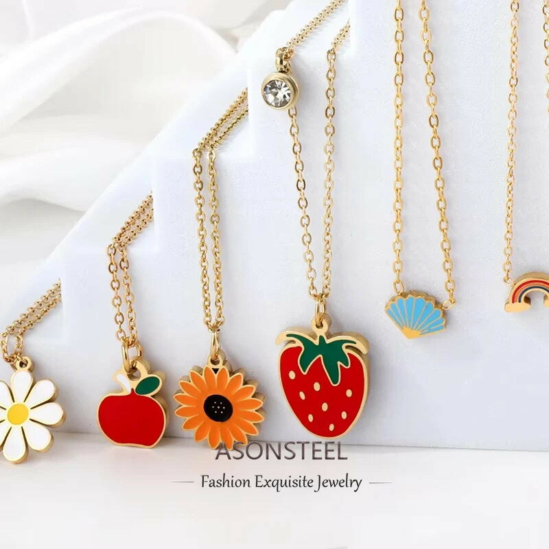 【送料無料】 チャーム チョーカー ペンダント ネックレス 花 フラワー レインボー ステンレス ゴールド チェーン レディース 虹 アップル カラー スチール...