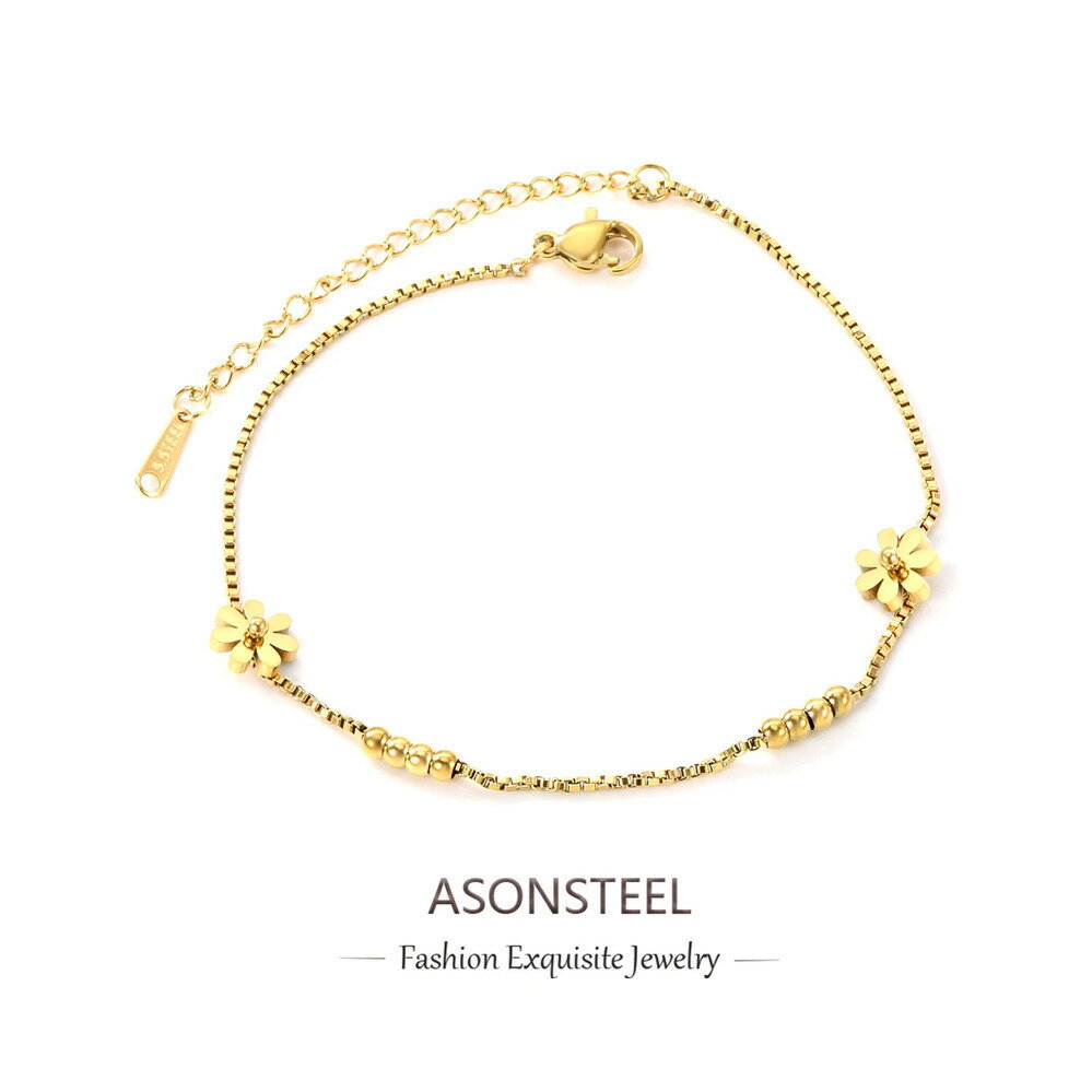 【送料無料】 チャーム アンクレット 花 フラワー ステンレス ゴールド ビーズ レディース ファッション カラー 7 花びら スチール 足 ジュエリー アクセ...